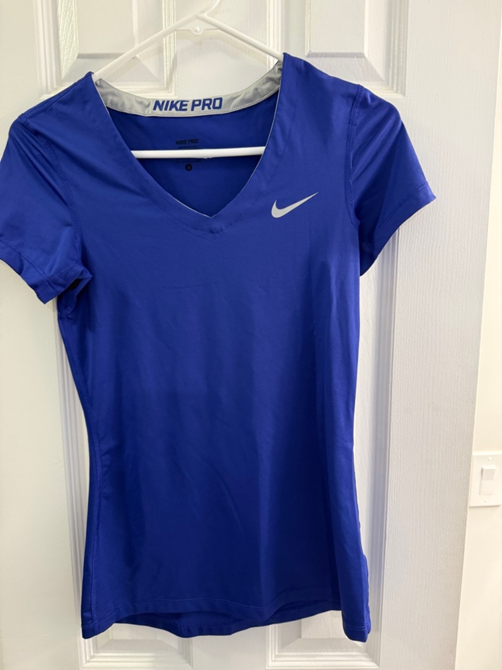 Nike Women's V-Neck Short Sleeve Performance Top - Royal Blue with White Swoosh